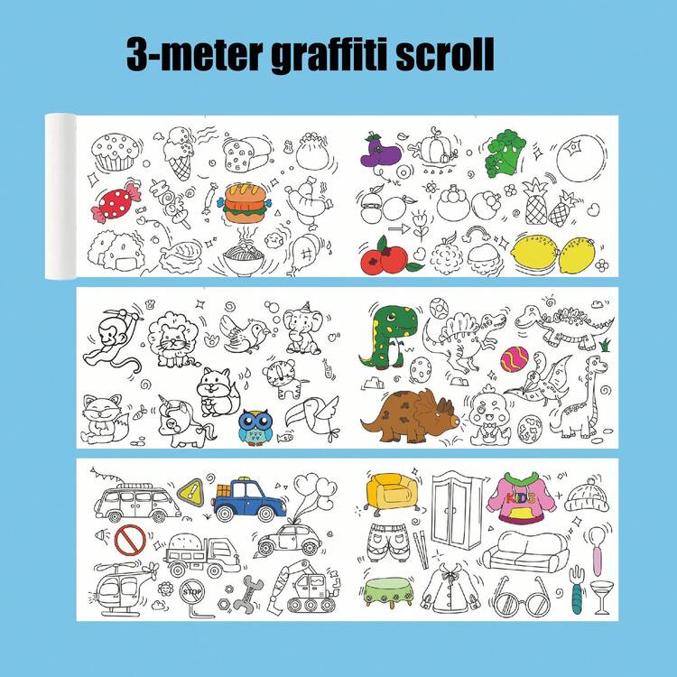 118吋/354吋/472吋塗鴉卷軸，DIY繪畫和著色，開發想像力藝術工具，適合聖誕節、感恩節、返校禮物（隨機樣式設計，不含顏色或筆）學校、學生、文具、學用品 - 彩色 - 查看 6