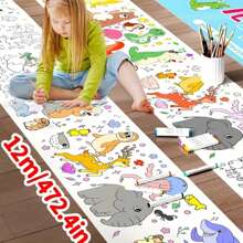 118吋/354吋/472吋塗鴉卷軸，DIY繪畫和著色，開發想像力藝術工具，適合聖誕節、感恩節、返校禮物（隨機樣式設計，不含顏色或筆）學校、學生、文具、學用品 - 彩色 - 查看 2