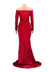 Vestido Elegante Con Escote En V Y Manga Larga Para Mujer - Rojo - Ver 8