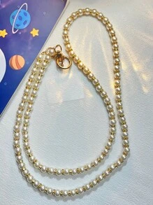 通用高端女士斜跨/单肩斜跨手机吊带，超长串珠链钱包/手机壳后背皮带夹吊坠，防丢失，轻奢高时尚风格礼物，适合送给母亲、家人、朋友、生日、节日的手机吊饰、手机链 - 金色 - 查看 3