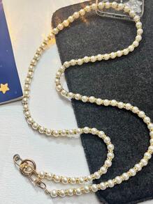 通用高端女士斜跨/单肩斜跨手机吊带，超长串珠链钱包/手机壳后背皮带夹吊坠，防丢失，轻奢高时尚风格礼物，适合送给母亲、家人、朋友、生日、节日的手机吊饰、手机链 - 金色 - 查看 2