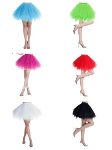 Une jupe tutu moelleuse pour femme, ourlet asymétrique, style princesse A-line, jupe en maille multicouche, sans cerceaux, jupe avec jupon, convient pour les festivals, les scènes, les banquets, les représentations, la tenue de cosplay, la jupe pour la fête des enfants, disponible en blanc, noir, rouge, rose, orange, bleu lac, vert fluorescent, Halloween