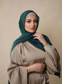 1pc Soft Solid Color Head Scarf, Jersey Hijab, Arabic Turban - Green - View 4