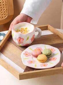 1pc Cloud Pattern Cup And 1pc Saucer, Creative Blue Porcelain Coffee Cup For Home - Blue - View 6