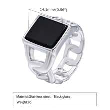 1pc Minimalist Stainless Steel Geometric Print Chain Ring For Men - Silver - View 5