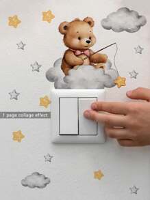 1pc Kartun Beruang Pola Switch Outlet Stiker Dinding - MultiWarna - View 6