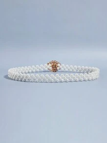 Elegant Pearl Elastic Waist Chain, Fashionable Women's Dress Decorative Belt, Stretchy Waist Band, Versatile Simple Design