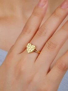 1枚优雅镜面心形可调节戒指，奢华珠宝配饰，浪漫情人节礼物 - 金黃色 - 查看 1