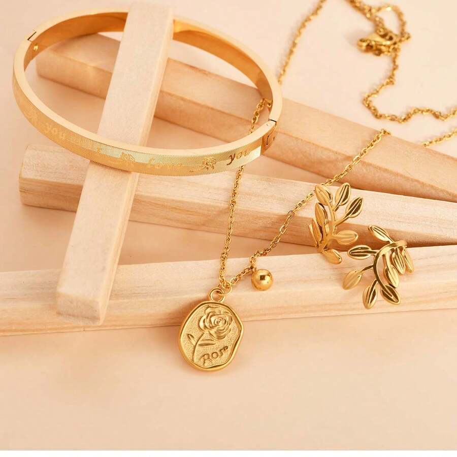 Juego de joyas de acero inoxidable de moda de 3 piezas, exquisito - conjunto de joyería de moda - Ver 1