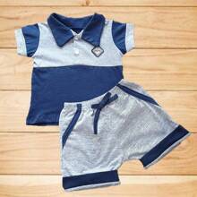Conjunto Camisa Polo + Bermuda Bebe Menino Recém Nascido Ou Reborn Tam RN a 03 Meses - Azul Marinho - Visão 2