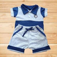 Conjunto Camisa Polo + Bermuda Bebe Menino Recém Nascido Ou Reborn Tam RN a 03 Meses - Azul Marinho - Visão 3