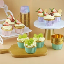 50pcs Thickened Marble-Patterned Muffin Cups, Cake Paper Trays, High-Temperature Resistant Baking Cups, Baking Greaseproof Paper - 50pc Single-sided Gold Stone Pattern Cake Tray - View 5