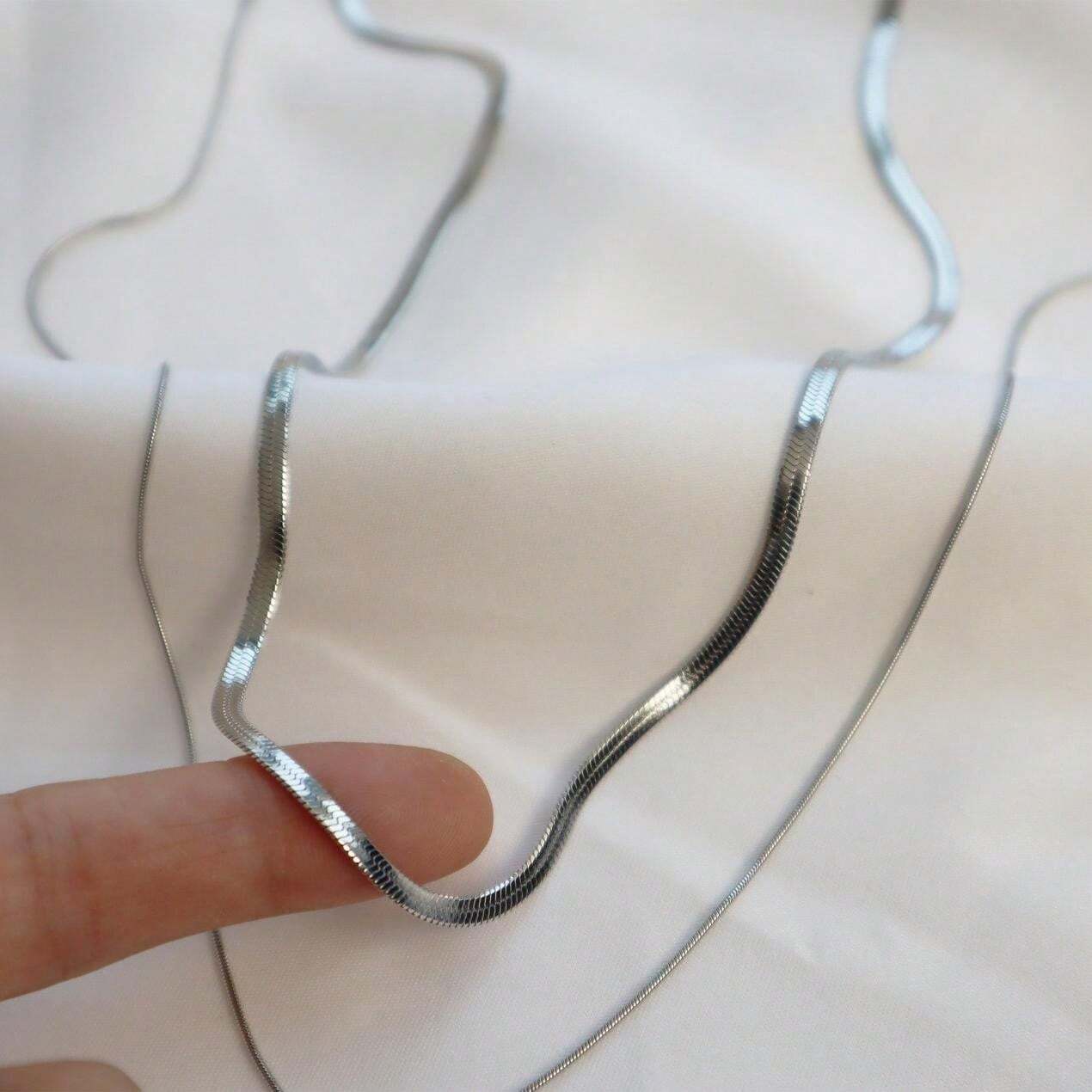 Women's Gold DoubleLayer Chain Necklace, 18K Gold Plated Bright Snake