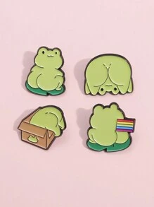 4入組可愛青蛙彩繪徽章設計彩虹旗胸針，動物珠寶禮物，適用於友人 - 綠色 - 查看 3