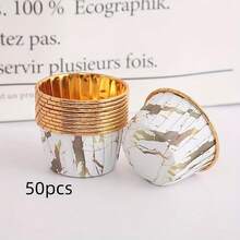 50pcs Thickened Marble-Patterned Muffin Cups, Cake Paper Trays, High-Temperature Resistant Baking Cups, Baking Greaseproof Paper - 50pc Single-sided Gold Stone Pattern Cake Tray - View 14