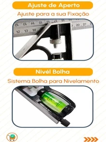 Esquadro Combinado ajustável Inox Nível em Bolha e Régua de 30cm 12 Polegadas Riscador Profissional Carpinteiro Pedreiro - Preto - Visão 5