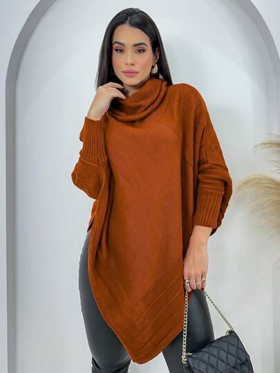 Poncho Casaco Lã Feminino Trico Blusa De Frio Inverno Bico