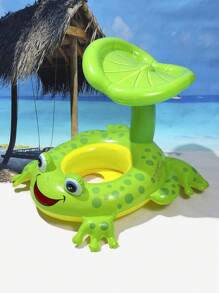 1 pieza Anillo de natación de PVC con forma de rana de dibujos animados linda, flotador de piscina con forma de animal y toldo parasol - Verde - Ver 6