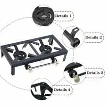 Heavy Duty Camping Stove Single/Double Burner Cast Iron Propane Gas LPG Outdoor BBQ Cooker - 黑色 - 查看 2