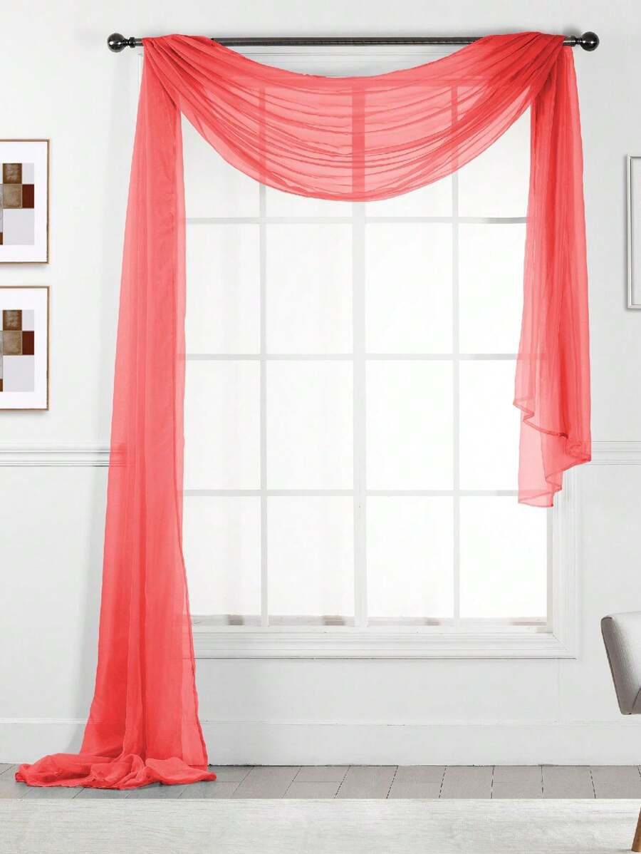 216" Long Sheer Window Curtain Valance/Scarf Great Value 25 Colors - Merah - View 1