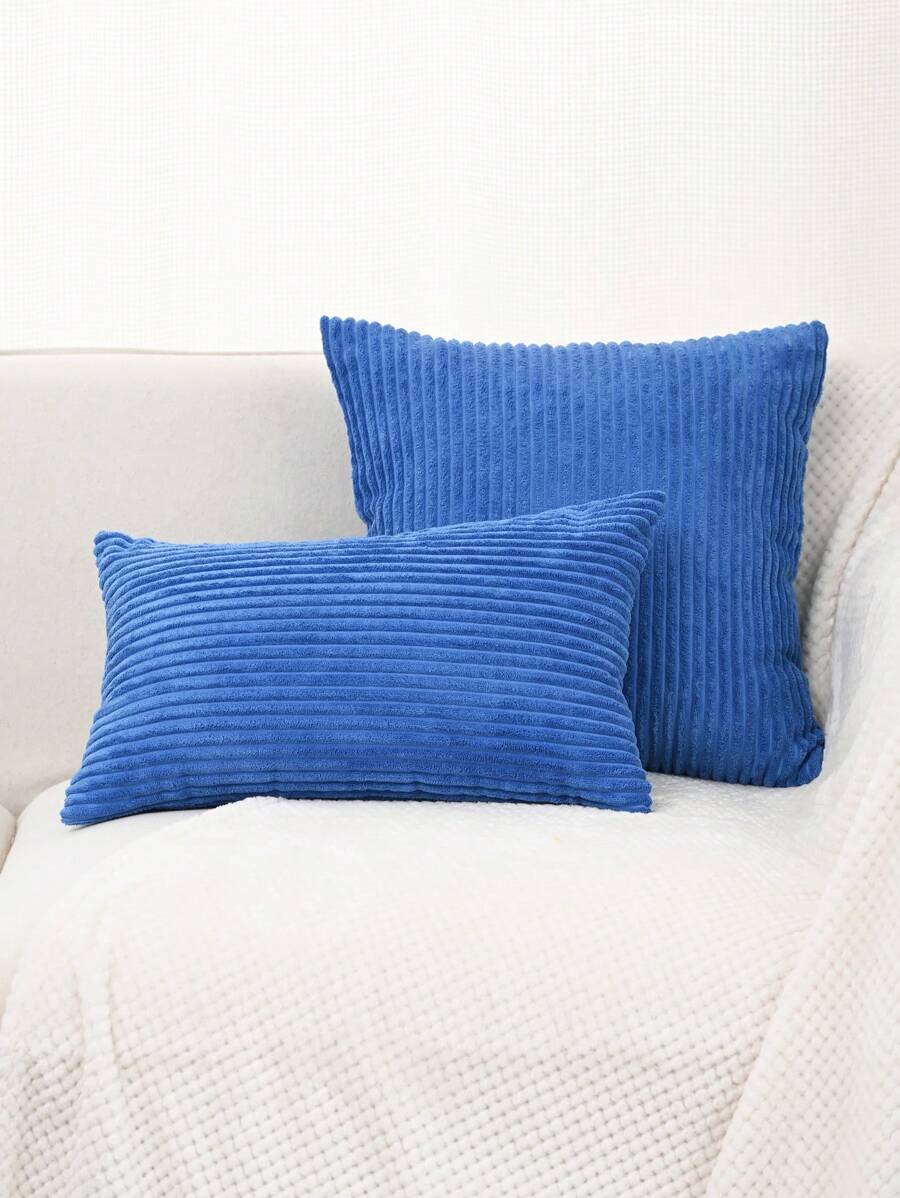 1pc Corduroy Pillow Case Or Waist Cushion Cover - Royal Blue - View 1