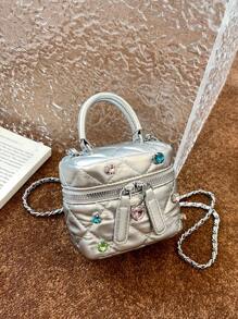 New Fashionable Mini Silver Diamond Decorated Handbag, Rare Style, City Mini Crossbody Bag, Suitable For Women