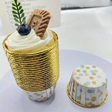 50pcs Thickened Marble-Patterned Muffin Cups, Cake Paper Trays, High-Temperature Resistant Baking Cups, Baking Greaseproof Paper - 50pc Single-sided Gold Stone Pattern Cake Tray - View 4