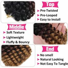 12英寸牙買加彈簧編織髮型，自然黑色彈簧髮型短款預編曲鬆緊編織髮型 - 漸層 - 查看 4