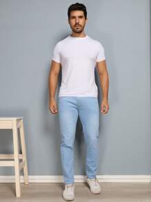 Calça Masculina Preta Tradicional Algodão Premium - Azul bebê - Visão 4