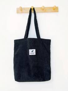 Túi Tote Vải Nhung Phong Cách Retro Túi Đeo Vai Đơn Giản Cho Nữ Túi Xách Trang Trí Chữ Patch - màu đen - Xem 3