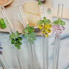 1/2 Chiếc Nhiều Màu Sắc Hình Nho Thủy Tinh Chịu Nhiệt Ống Hút, Cong Có Thể Tái Sử Dụng Ống Hút Cho Bé Gái Học Tập, Trở Lại Trường Học - rơm nho - Xem 1