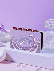 1 个紫色旋转鲨鱼图案卡槽支架保护套兼容 Switch OLED/Switch NS，可容纳 5 张游戏卡，游戏机配件盖，送给朋友/家人/游戏玩家的最佳礼物 - 彩色 - 查看 1