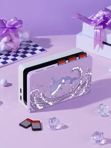 1 个紫色旋转鲨鱼图案卡槽支架保护套兼容 Switch OLED/Switch NS，可容纳 5 张游戏卡，游戏机配件盖，送给朋友/家人/游戏玩家的最佳礼物 - 彩色 - 查看 3