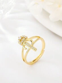 1 件时尚个性化锆石 26 字母戒指，女士可调节情侣戒指，奢华礼物，海外全新设计