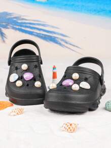 Fashionable Versatile Kids' Pearl Decorated Clogs, Lightweight Suitable For Outdoor Wear - Black - View 4