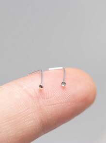 2 st 925 sterlingsilver 24G minimalistisk 1mm glänsande näsa piercingsmycken - Silver - Visa 2