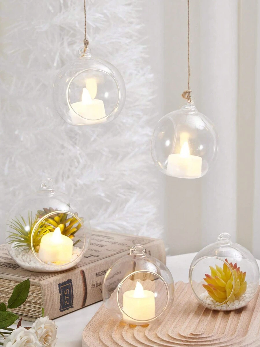 TEARORA 1 件创意悬挂透明玻璃烛台适用于家居装饰、现代客厅晚餐装饰和绿色植物展示 - 無色 - 查看 1