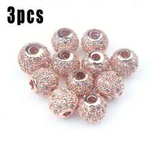 Lote de 3 piezas de bolas redondas de moda de color con cuentas de CZ, metal de latón, micro pavé de cristal de circonia cúbica, cuentas con espacios para hacer pulseras, accesorios de bricolaje de joyería 4/6/8/10/12mm