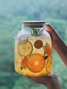 1pc Heat Resistant Glass Tea Pitcher/Cold Water Jug With Thickened Body, Large Capacity For Summer - White - View 10