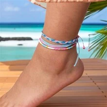 3 Stücke/Set "Surf String" Wellen Schnur Armbänder für Frauen, Mädchen und Teens - Freundschafts-Boho-Armbänder aus wasserdichtem, verstellbarem geflochtenem Garn. Ideal für Strandurlaub und als BFF-Geschenk.