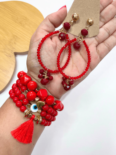 KIT 1 Mix pulseiras de miçangas e 1 brinco argola de miçangas coloridas feminina cores da moda sortidos