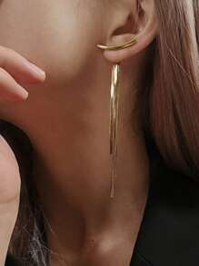 女性少女用長流蘇吊耳環，金色庞克流線金屬链耳環，婚禮伴娘珠寶 - 金色 - 查看 3