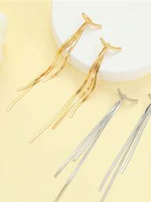 女性少女用長流蘇吊耳環，金色庞克流線金屬链耳環，婚禮伴娘珠寶 - 金色 - 查看 4