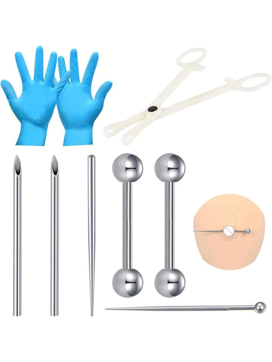 1Set Piercing Kit For All Piercings,Disposable 12G 14G 16G 18G Piercing Needles Clamps With Piercing Taper For Belly Button Nose Septum Nipple Tongue Eyebrow Lip Piercing - Multicolor - View 1