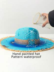 1 Mũ Rơm Sao Biển Vẽ Tay, Mũ Chống Nắng Mùa Hè Cho Câu Cá Kỳ Nghỉ Ở Bãi Biển, Y2K Phong Cách Trẻ Trưởng Thành Mũ - Mũ rơm - Xem 5