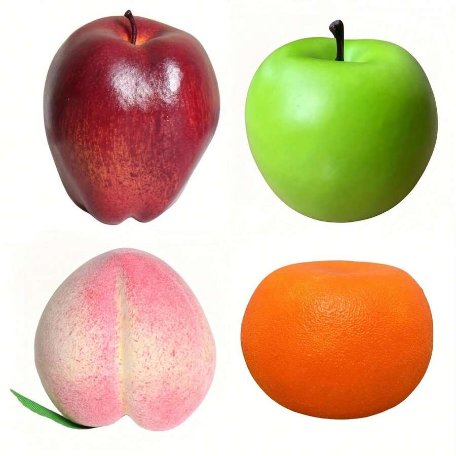 4入組人造水果組合，蛇果綠蘋果桃子柳橙，仿真水果模型人工假水果家居裝飾店面裝飾，假水果蔬菜水果盤碗飾品，房間裝飾，美學房間裝飾 - 彩色 - 查看 1