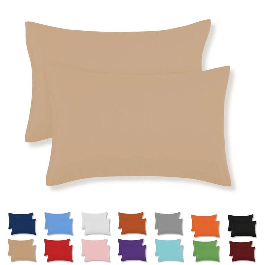2 King Size Cotton Pillowcases In Various Colors - Beige - View 1
