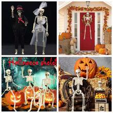 10 bộ đồ trang trí Halloween hình bộ xương có thể uốn cong 16", đạo cụ hình bộ xương bằng nhựa cho sân, vườn, trang trí nhà ma - Màu be - Xem 8