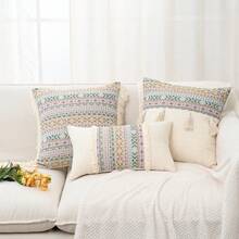 1 件波西米亚流苏枕套，8 色提花编织设计，季节性装饰沙发垫套，无枕芯 - 彩色 - 查看 2