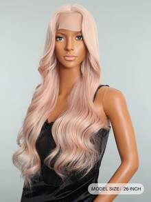 Synthetic Heat Resistant U Part Wigs Long Wave Bady Wave Blonde  Black Pink Brown Color Loose Wavy Wig For Women Middle Part Curly Wavy Wig Natural Looking Synthetic Heat Resistant Fiber Wig For Daily Party Use - Pink - View 2